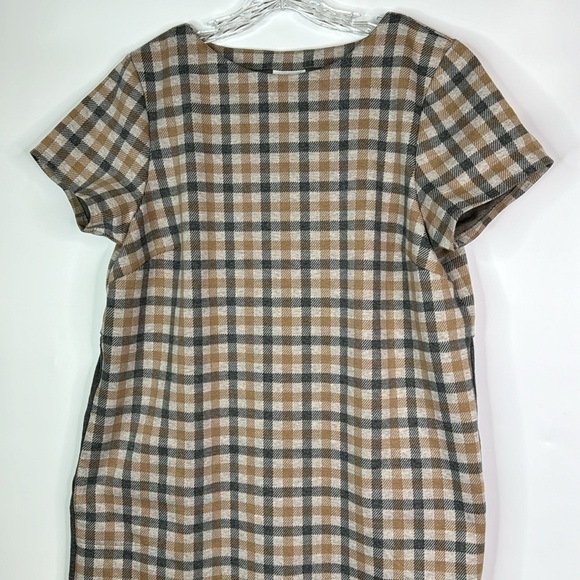 J.Jill Brown Gray Plaid Short Sleeve Shift Dress Size Large Tall - Picture 2 of 10